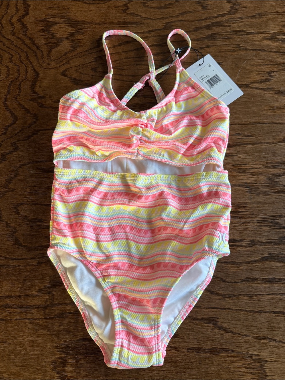 Hurley Girls Striped One-Piece Swimsuit — Pink, Yellow